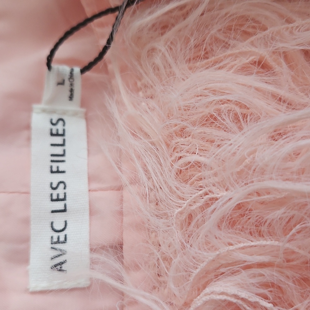 Avec Les Filles Women's Pink Feather Vest Sleeveless Back Zip Jewel Neckline L - Picture 2 of 4